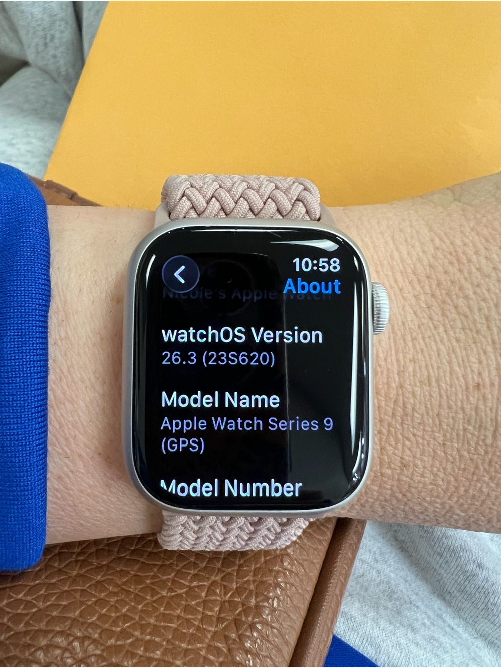Apple Watch Series 9 starlight 41mm with Pink Braided Solo Loop